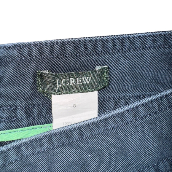 J. Crew Chino Skirt Size 8 Blue with Green Dragonfly preppy zip fly - Picture 3 of 6